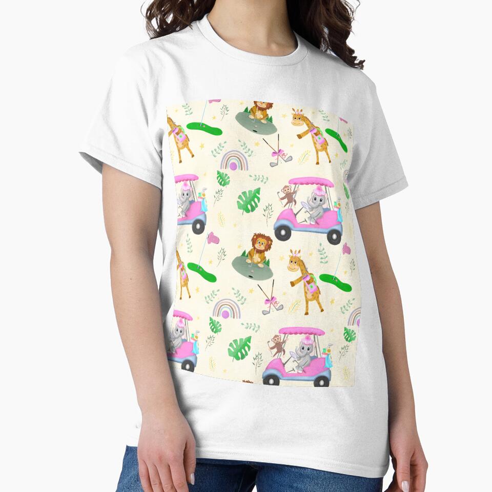 Golf Zoo Animals In Pink Golf Cart Pattern by daphsam