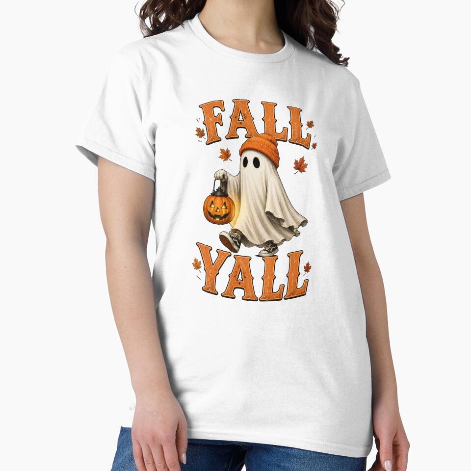 Fall Y’all Cute Ghost – Cozy Autumn Halloween Pumpkin Lantern Vintage T-Shirt by HectorStore11