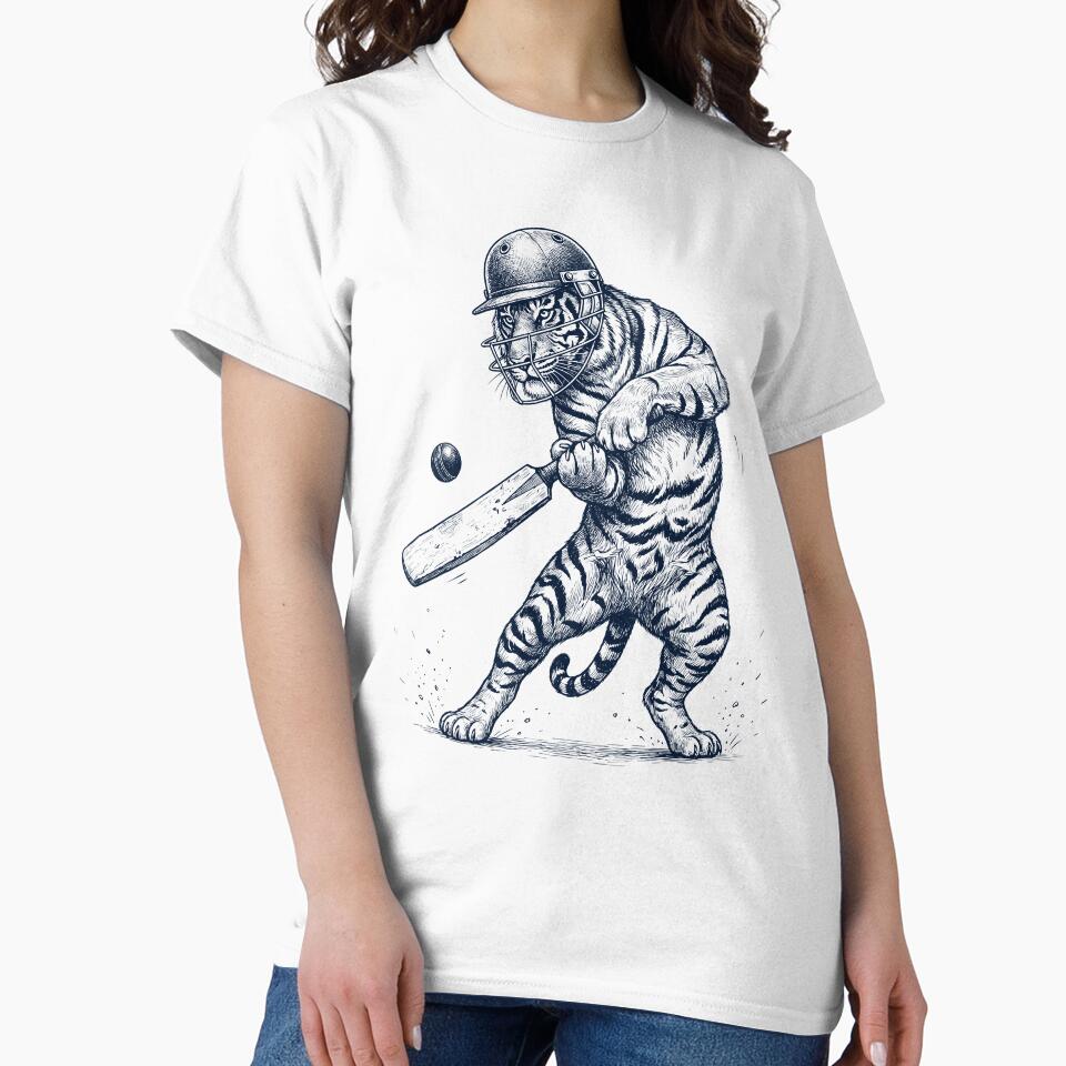 Vintage Tiger Playing Cricket Player Animal Lover by DoodleTortle