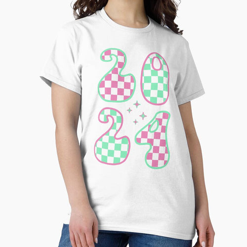 2024 - Happy New Year Cute Retro Groovy Celebration (Chess Pattern Pink and Green Design) by Spiprinto