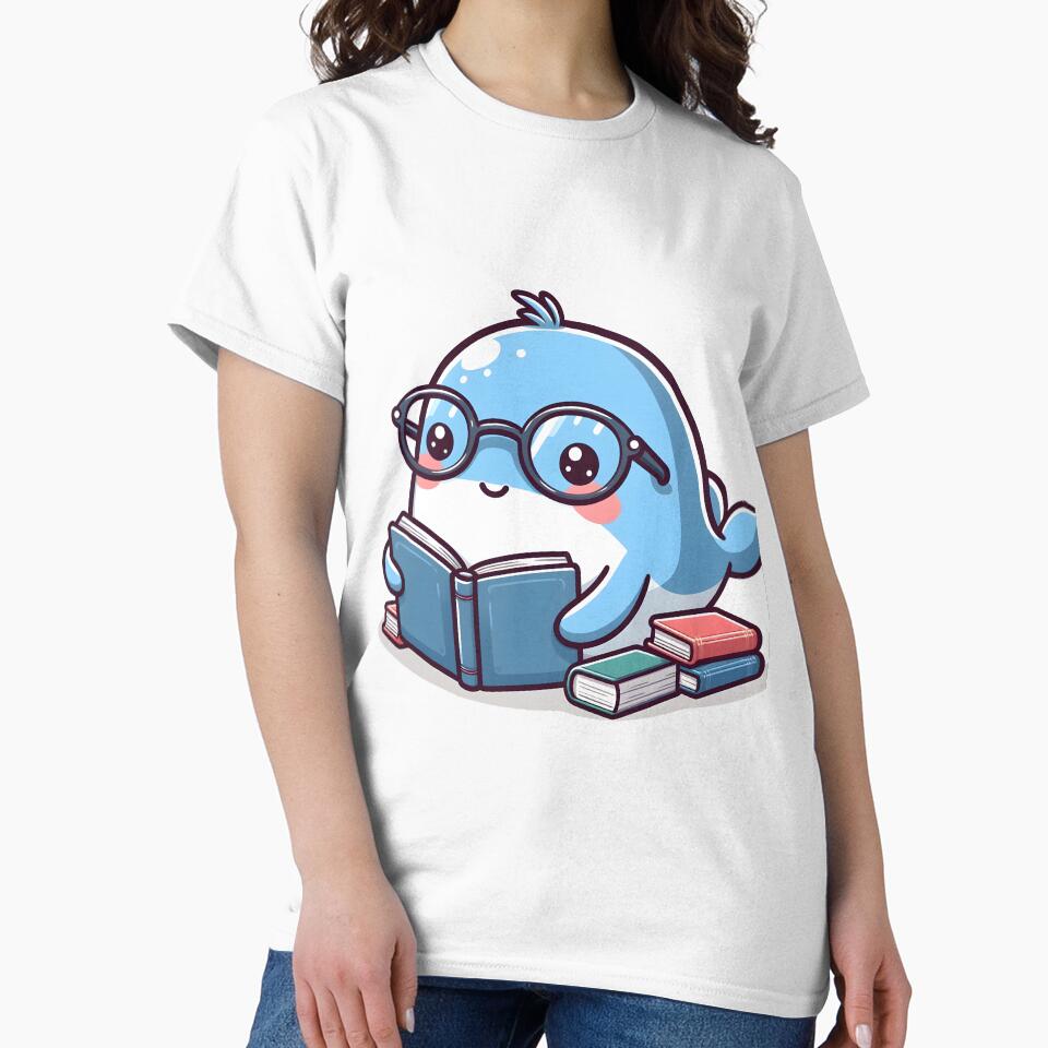 Kawaii Whale Reading A Book Wearing Glasses by CanvasCutie