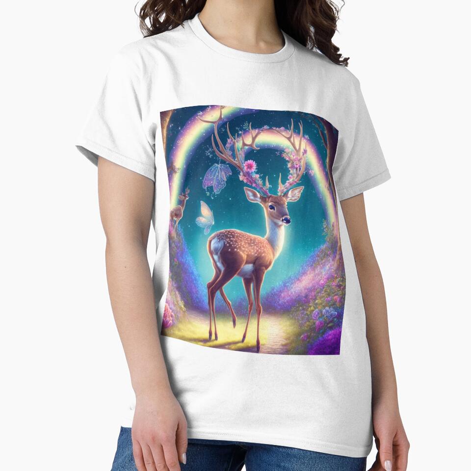 beautiful deer, woodland animal, rustic setting, rainbow, enchanted forest, magical deer, magical woods, fantasy land, dream deer by CapturedByeJ