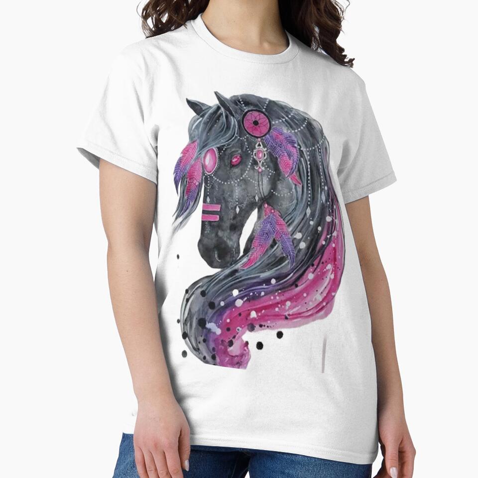 Black Horse Essential T-Shirt by ROBIOBAR