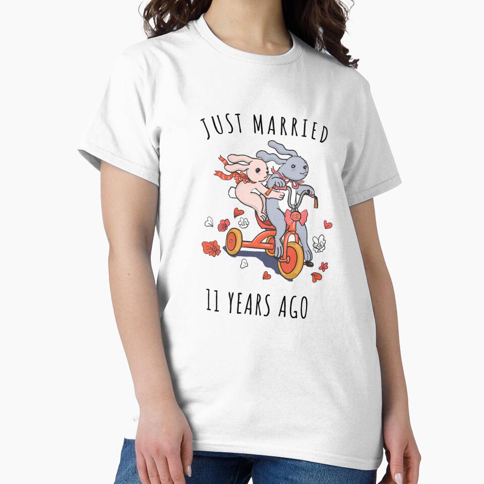 Just Married 11 Year Ago - 11th  Anniversary Couple Bunnies Tee, Phone Cases And Other Gifts by MemWear