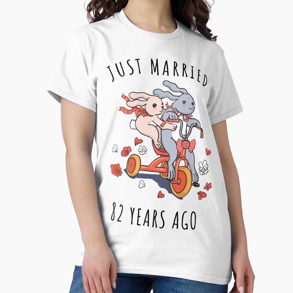 Just Married 82 Years Ago - 82nd Anniversary Couple Bunnies Tee, Phone Cases And Other Gifts by MemWear
