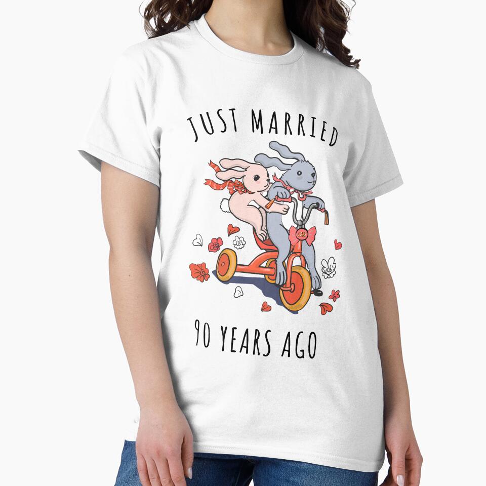Just Married 90 Years Ago - 90th Anniversary Couple Bunnies Tee, Phone Cases And Other Gifts by MemWear