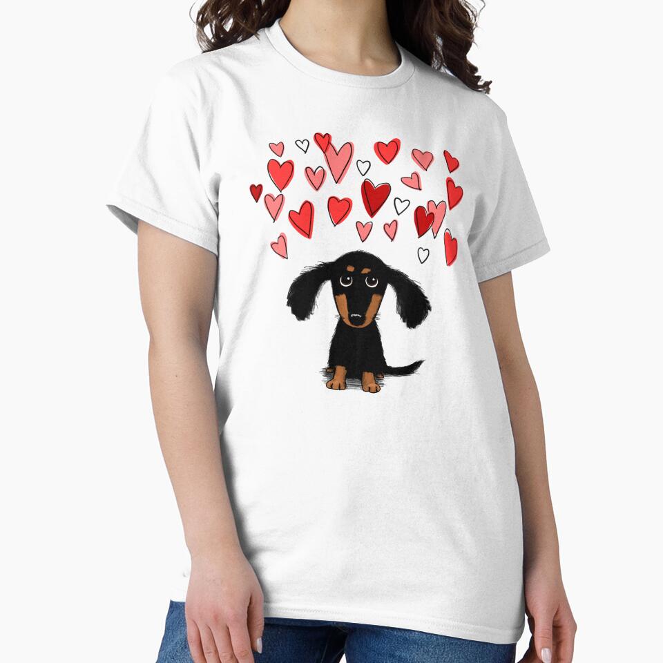 Cute Dachshund Puppy Dog with Valentine Hearts by Jenn Inashvili