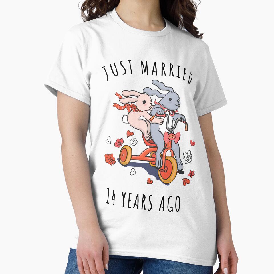 Just Married 14 Years Ago - 14th Anniversary Couple Bunnies Tee, Phone Cases And Other Gifts by MemWear