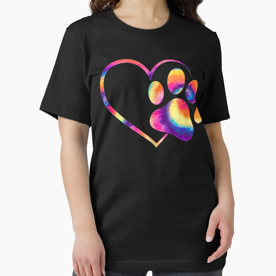 Cute Tie-Dye Heart Dog Paw Print Outfits Hippy Cat Mom Gifts by Vivarshop