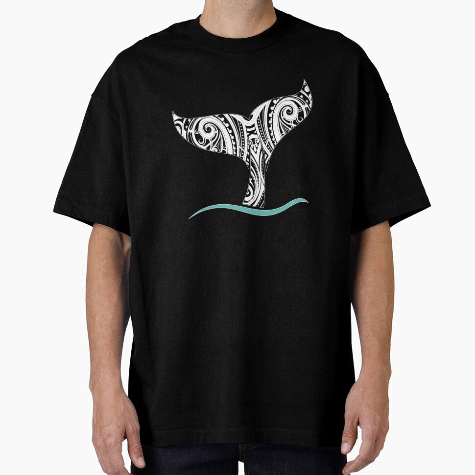 Whale Tail: Polynesian Black and White Tatau Inspired pattern by aokshirts