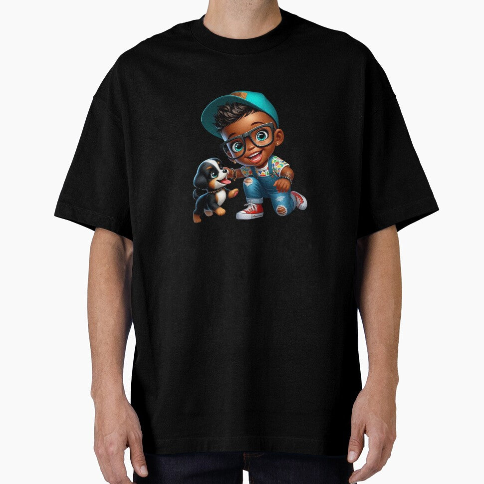 Happy Black Kid with Glasses Cartoon Art by Lulunza