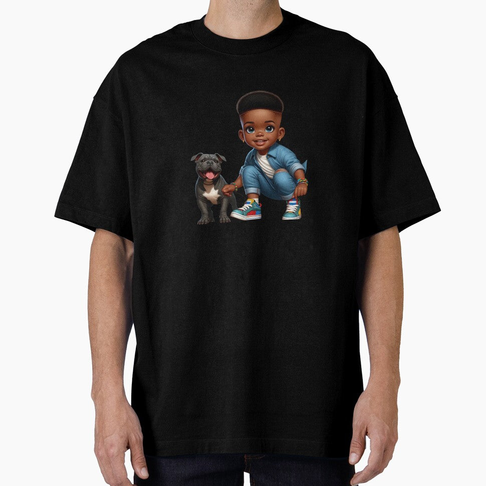 Black Boy and Dog Friendship Cartoon | Colorful Illustration by Lulunza
