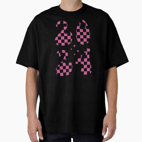 2024 - Happy New Year Cute Retro Groovy Celebration (Chess Pattern Pink and Black Design) by Spiprinto