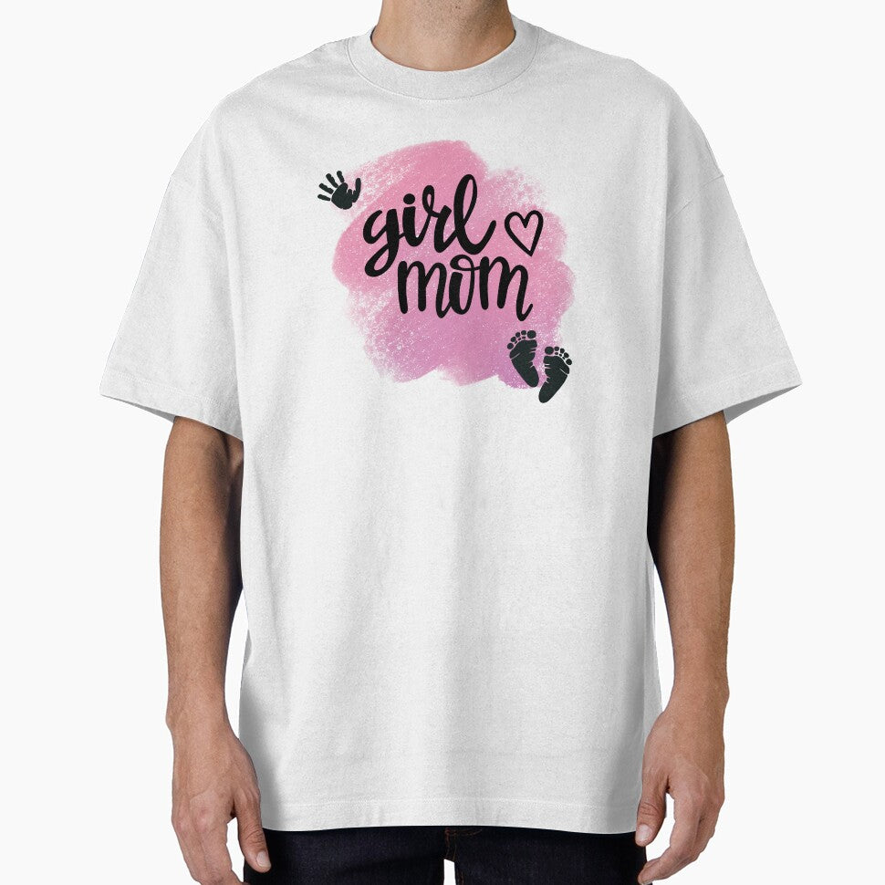 Girl Mom with Hand & Footprints & Pink Background by JeweledDesigns