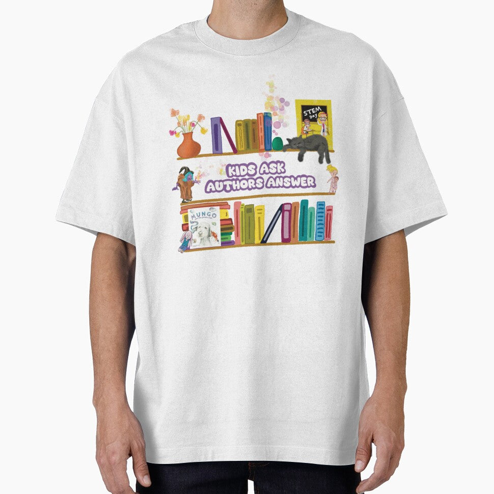 Kids Ask, Authors Answer show, fun bookshelf. by SamsStoryDesign