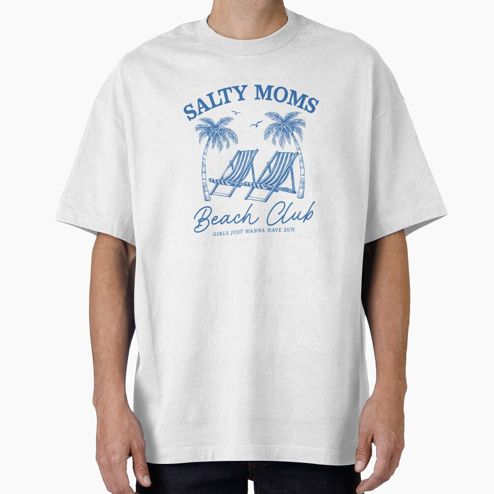 Salty Moms Beach Club – Girls Just Wanna Have Sun Beach Chair Palm Tree Design by Canvas-Whispers