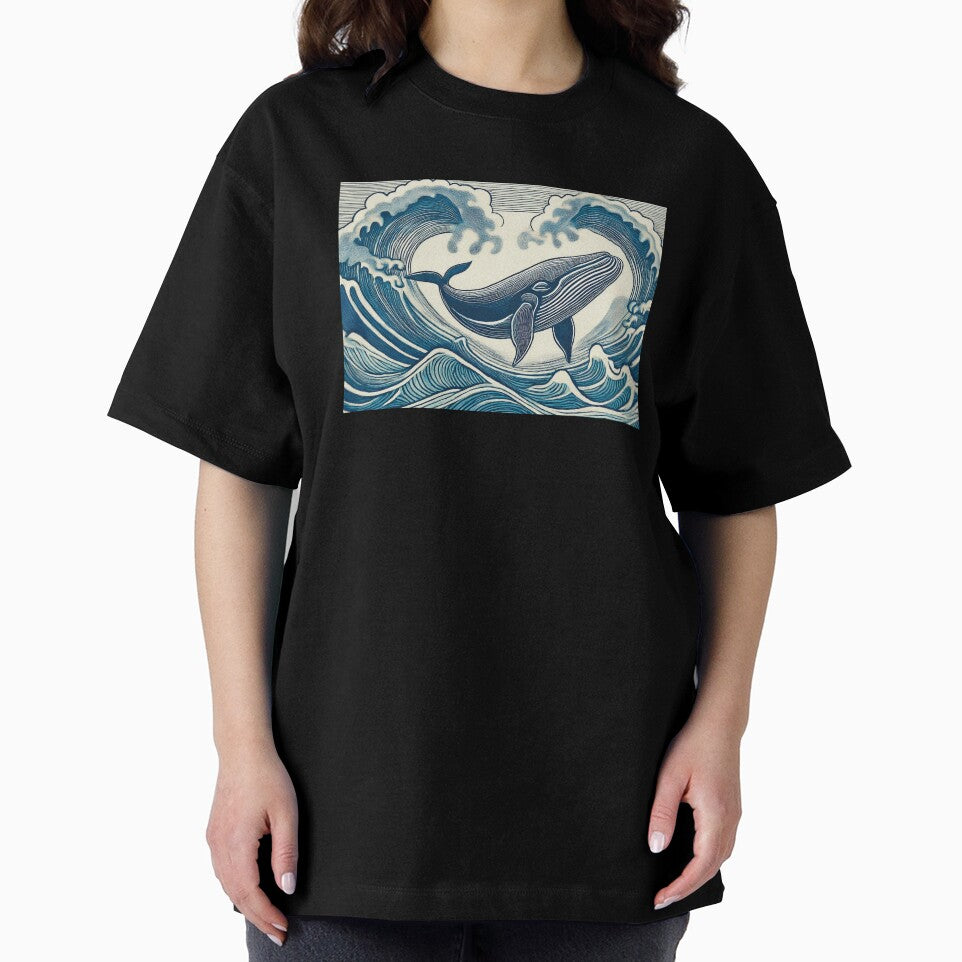 Whale Jumping Above The Waves Linocut Style Illustration by Adam Regester