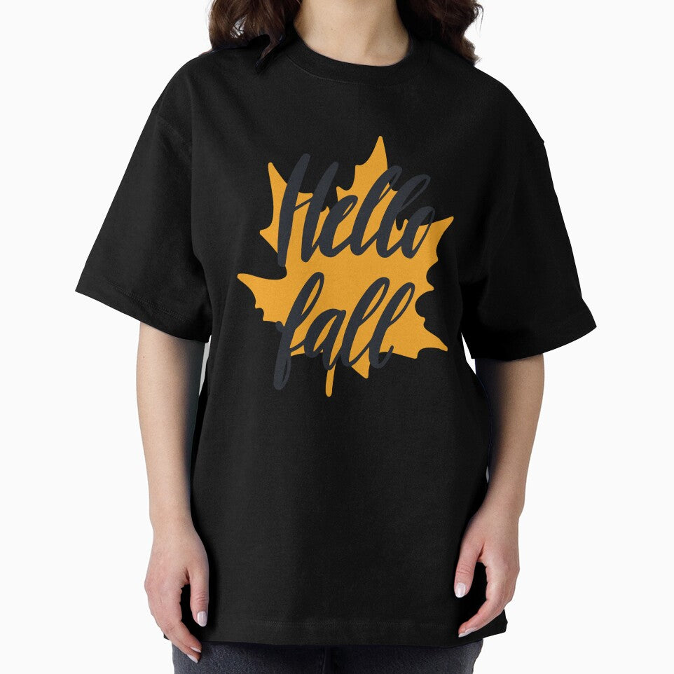 Hello Fall Leaf Graphic Design by ZubiyaArt