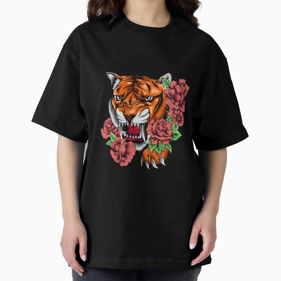 Tiger Head With Roses by AchraffPrint