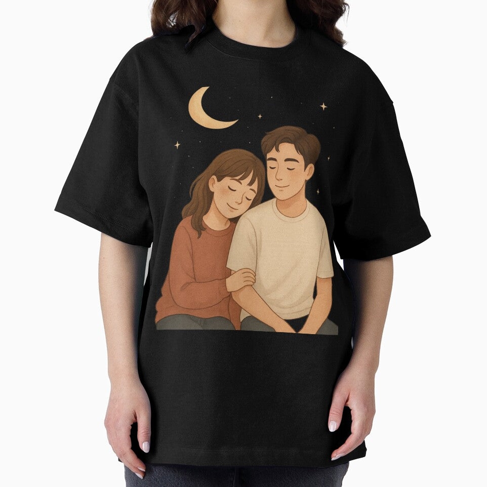 Cute Couple Sitting Together Design | Romantic Aesthetic Love T-Shirt & Gift by KDesignCrafts