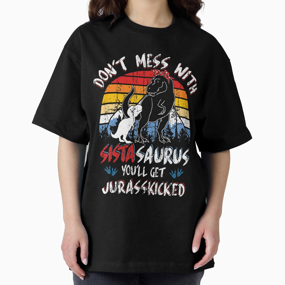 Sistasaurus Jurasskicked T-rex Vintage Throwback Dinosaur Womens by Dolphin Graphic
