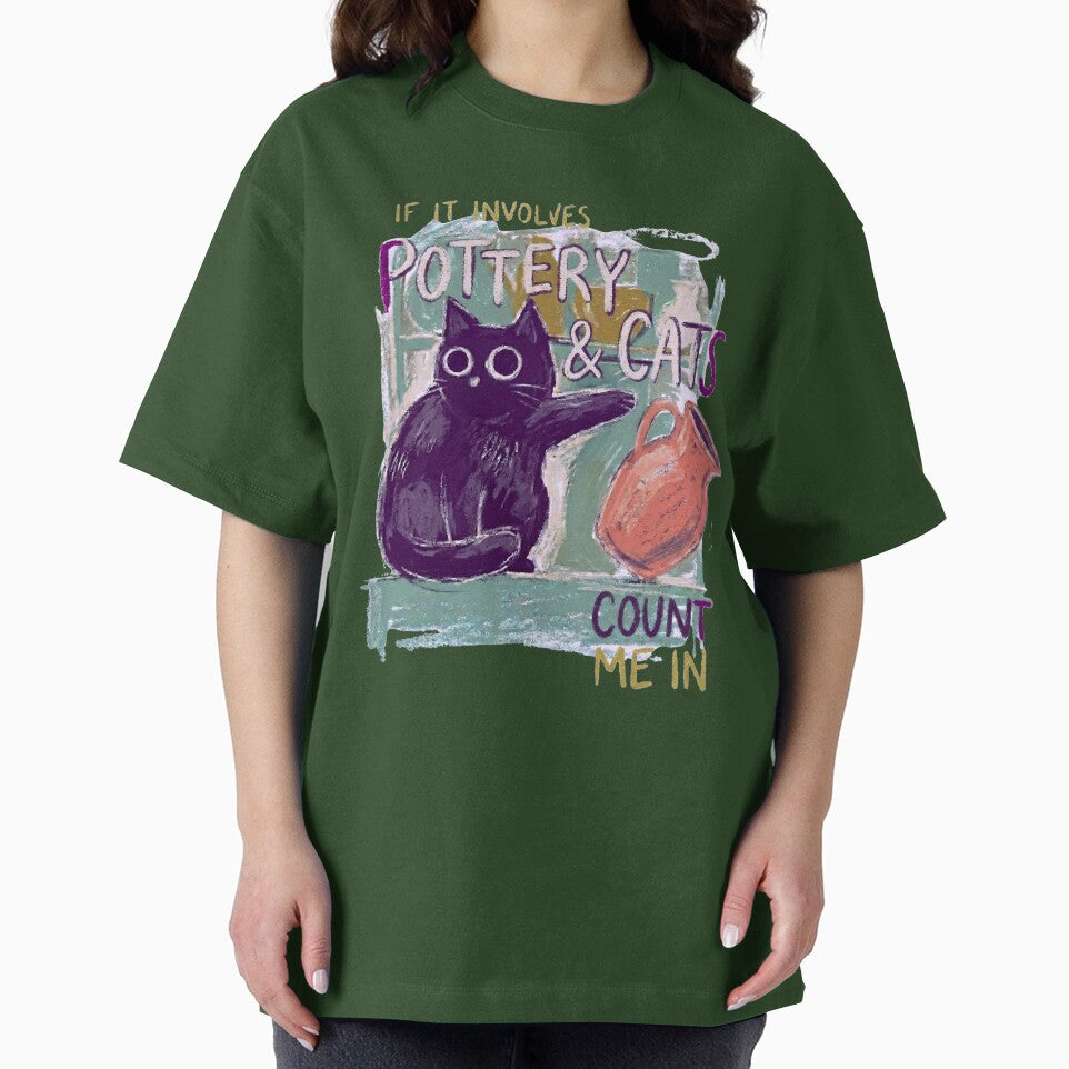 Pottery and Cats Painted Cat Pushing Pot by Teequeque