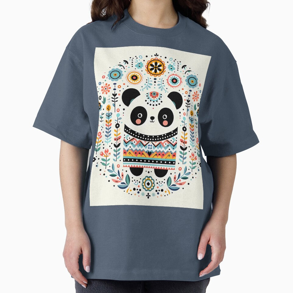 Adorable Panda Bear Surrounded by Folk Art Botanicals - Scandinavian Folk Art by heidiannemorris © by FOLK ART FUSION by heidiannemorris