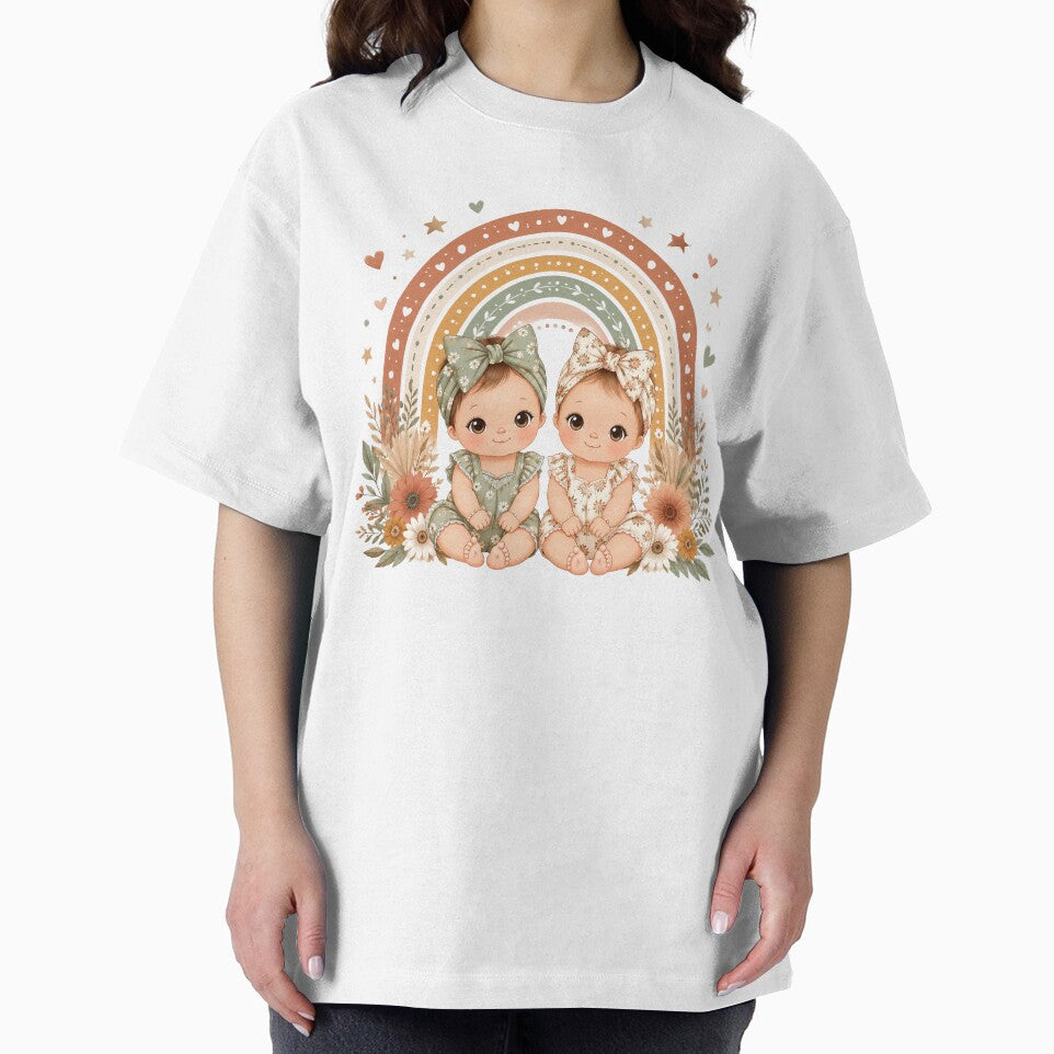 Boho Twin Babies with Rainbow Illustration by Reshmakhan