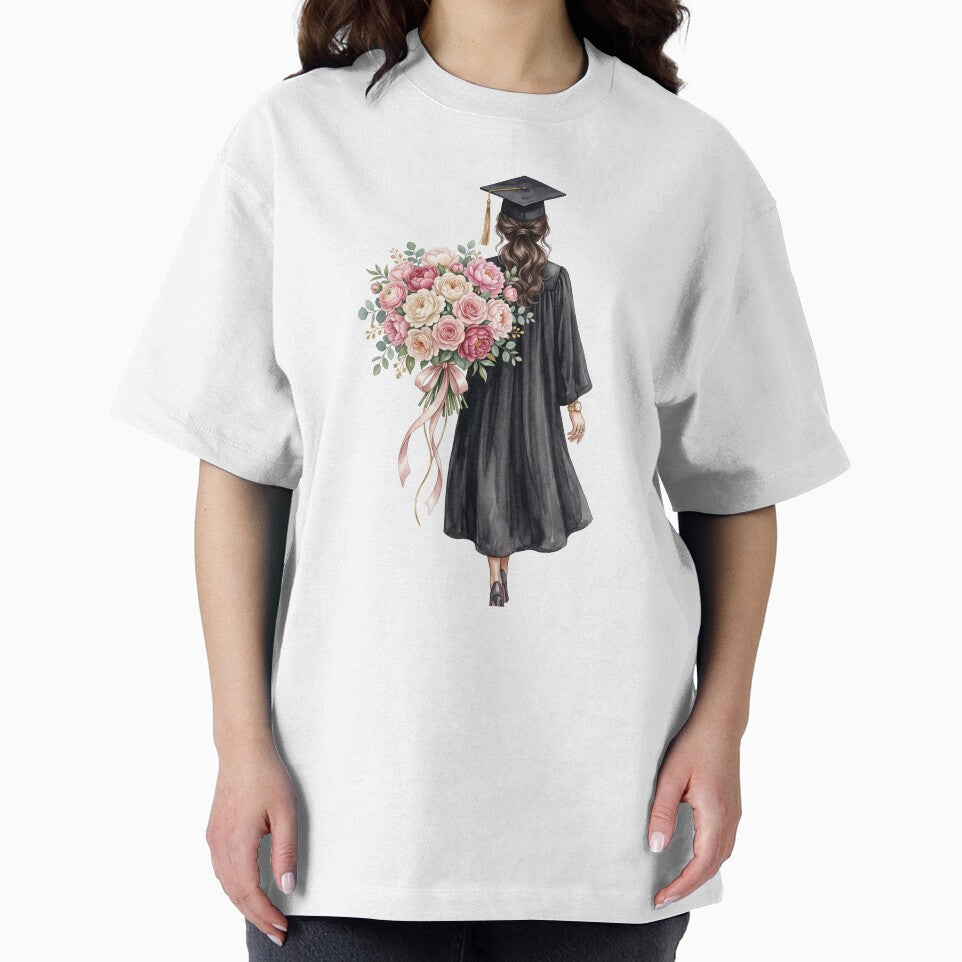 Graduation Girl with Pink Peony Bouquet by Roy & Tiffany