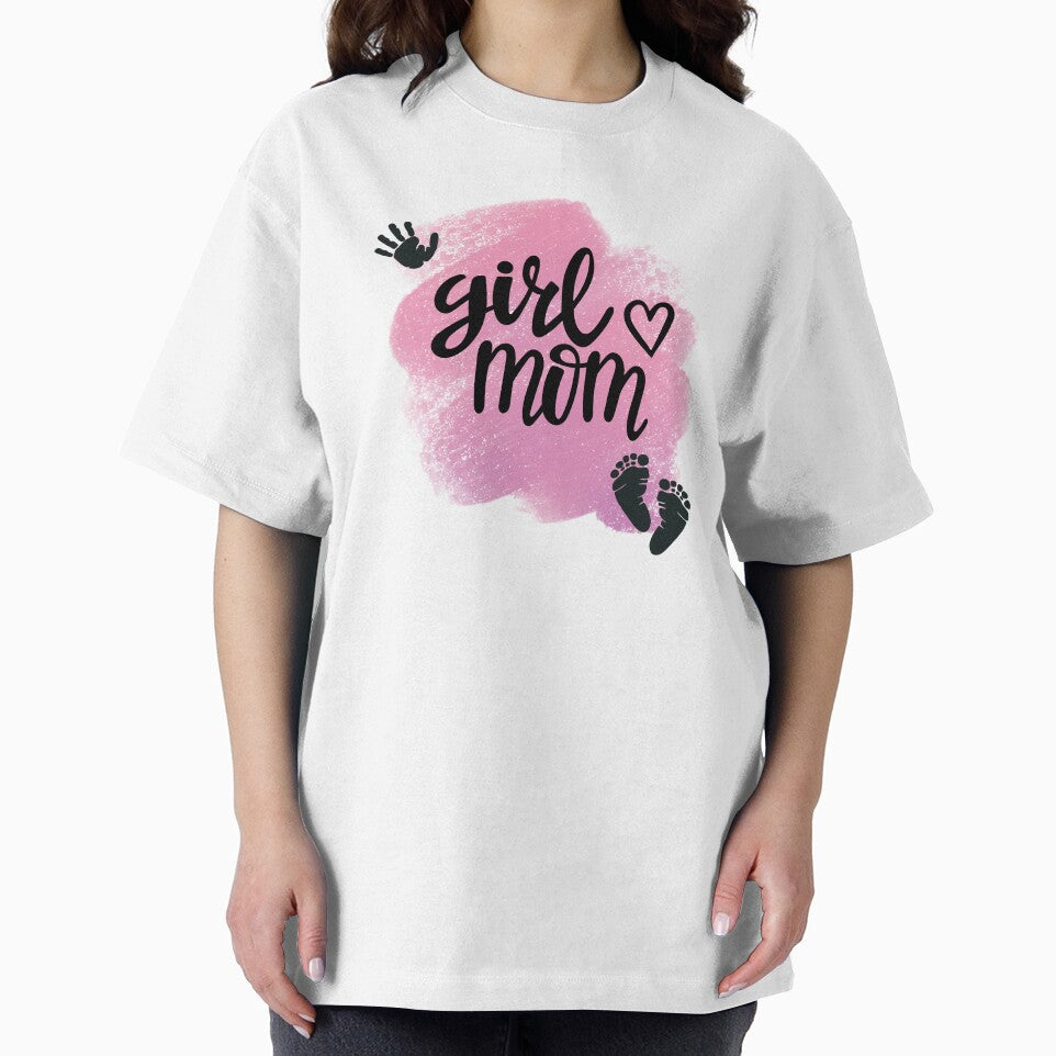 Girl Mom with Hand & Footprints & Pink Background by JeweledDesigns