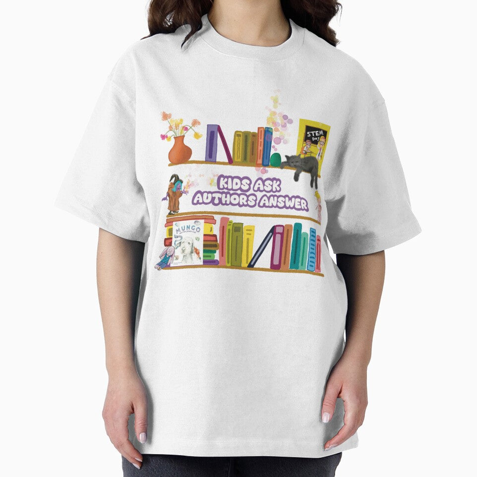 Kids Ask, Authors Answer show, fun bookshelf. by SamsStoryDesign